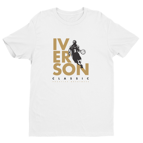 Iverson classic branding on a white t shirt