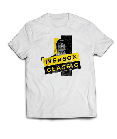 Yellow and Black Iverson portrait on a white shirt