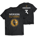 Logo and title on front and Iverson name with number three on back of black shirt