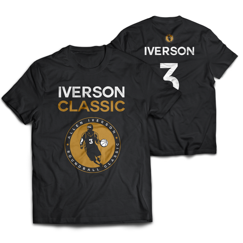 Logo and title on front and Iverson name with number three on back of black shirt