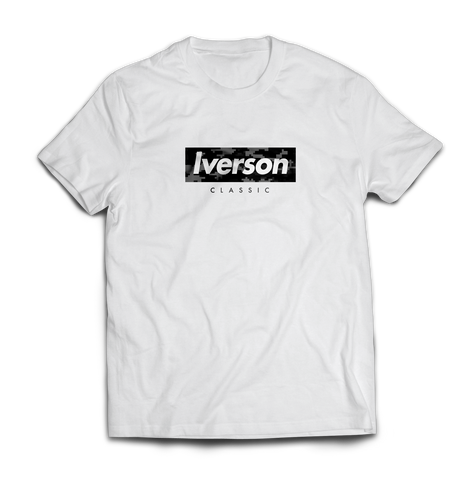 White T with Iverson in a black block